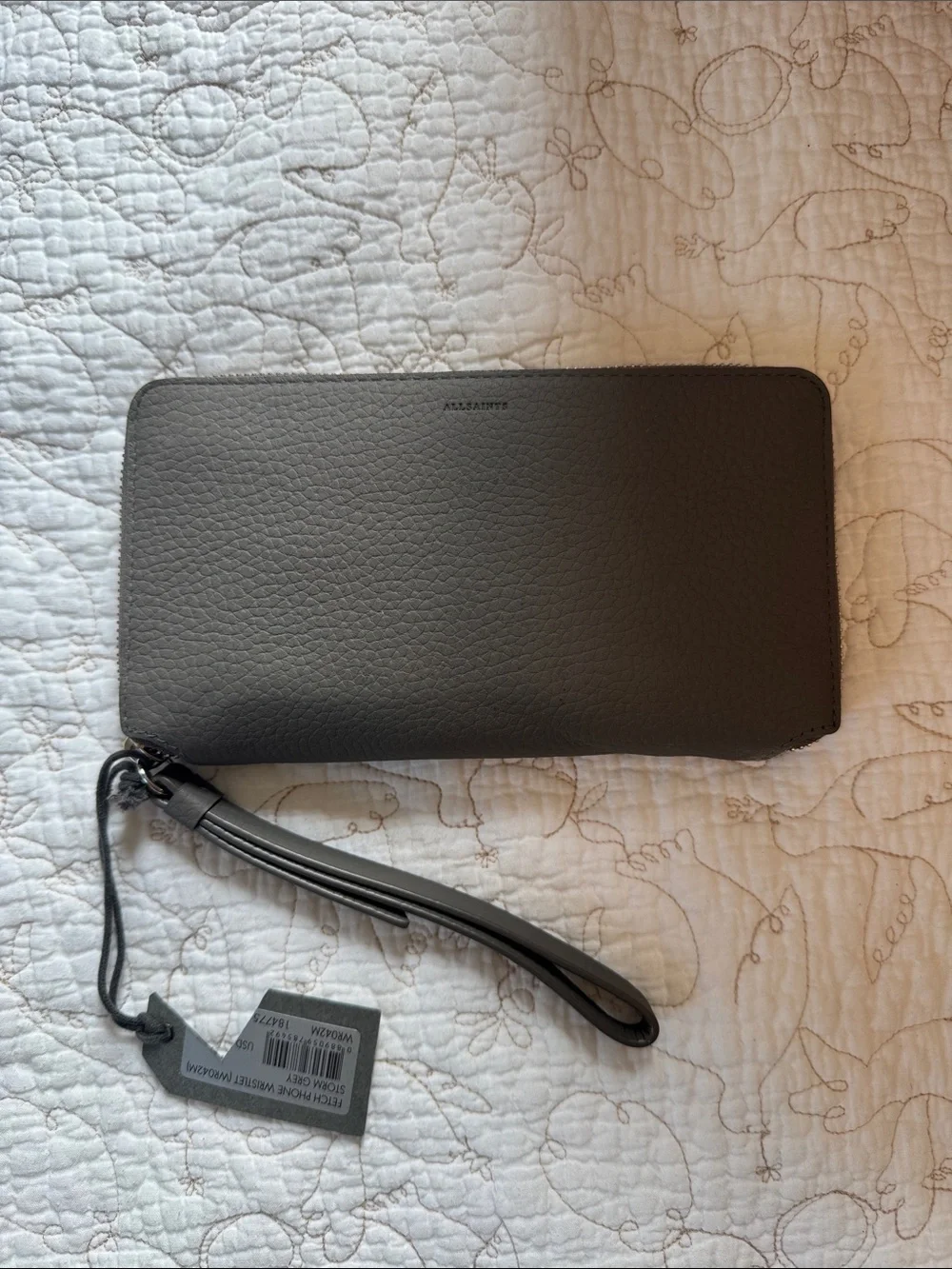 All Saints Fetch Leather Zip Wrist Wallet in Storm Gray